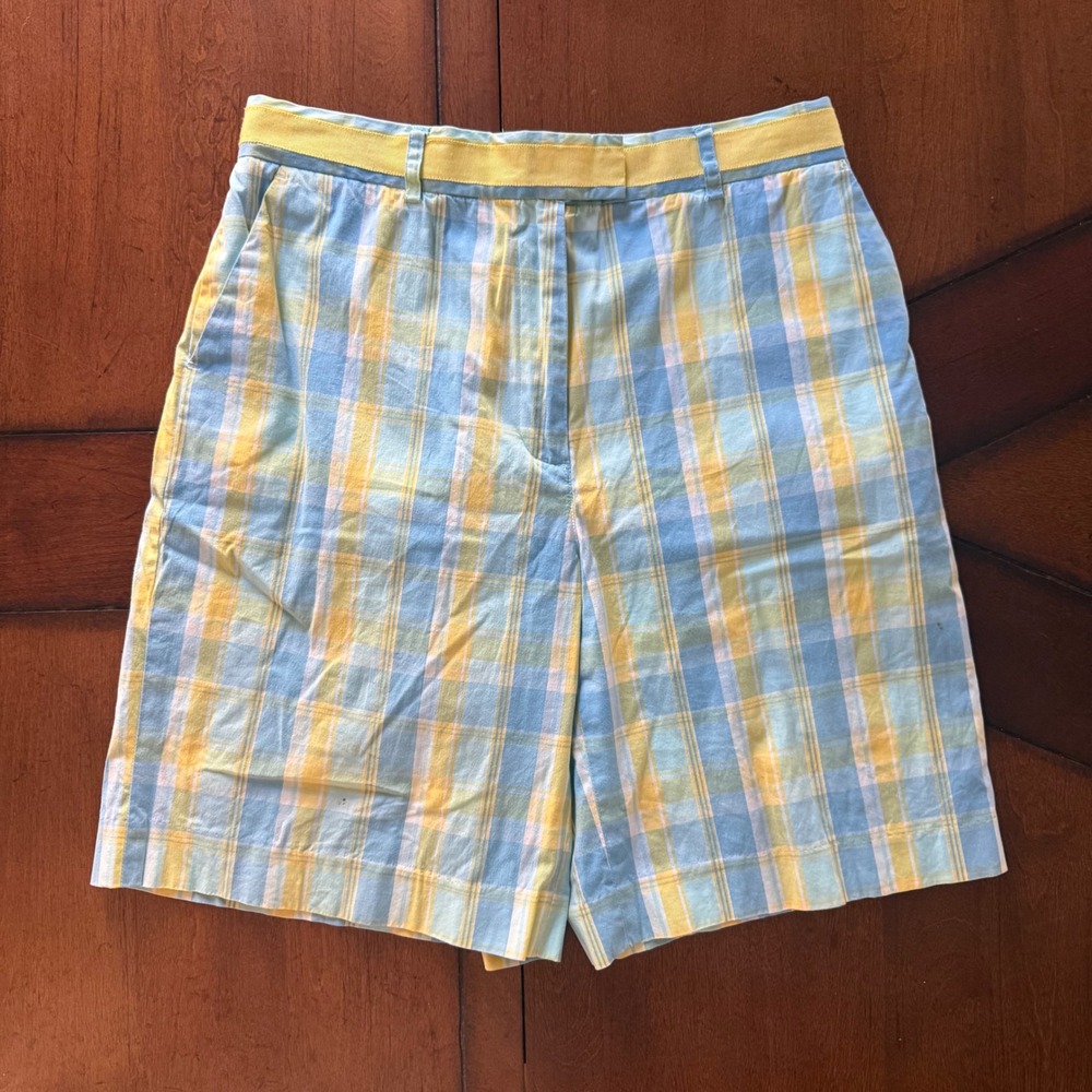 Lilly Pulitzer Blue Yellow Plaid Cotton‎ Stretch Shorts Womens 6 Preppy Bermuda